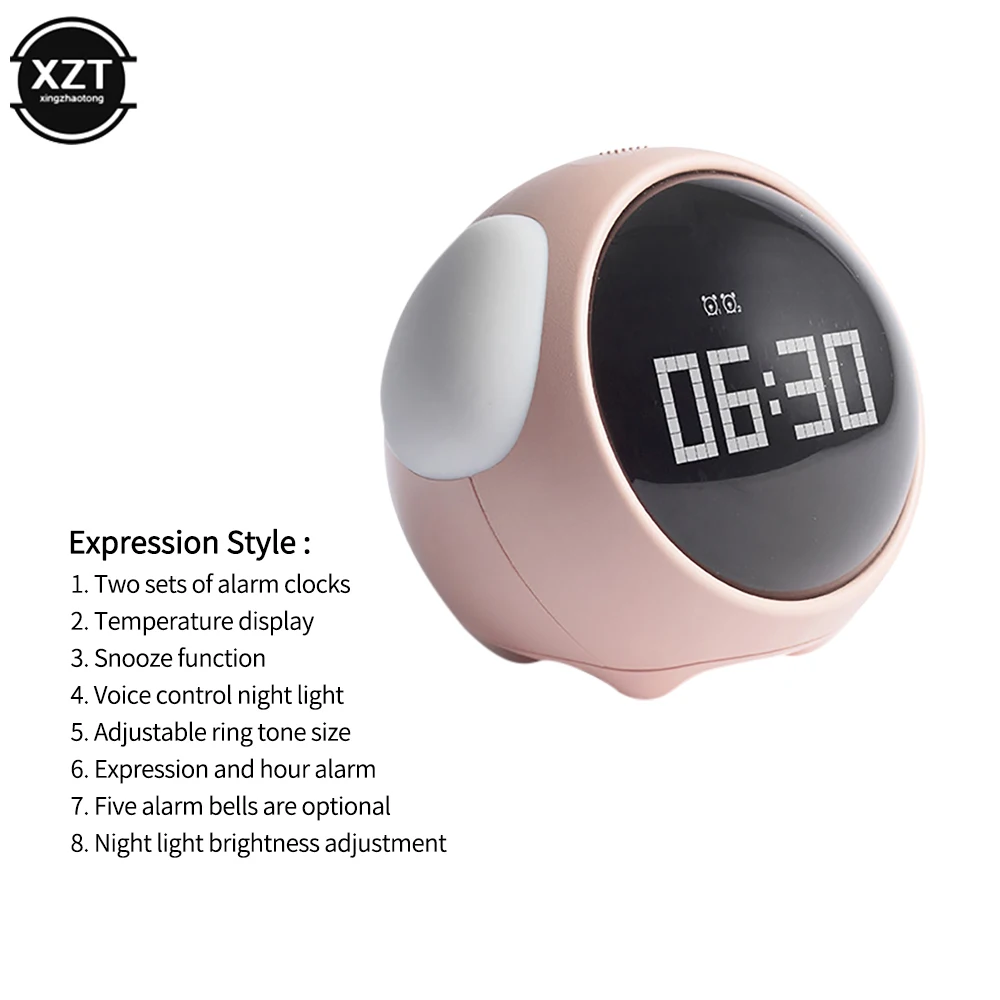 Night Light Cute Expression Alarm Clock Child Alarm Clock Voice Controlled Light Multifunctional For Home Thermometer 6