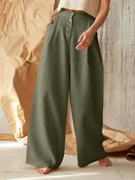 Women's Casual Pants Office Fashion Wide Leg Pants Lady Solid High Waist Button Long Pants For Women Spring Summer New Pants 2