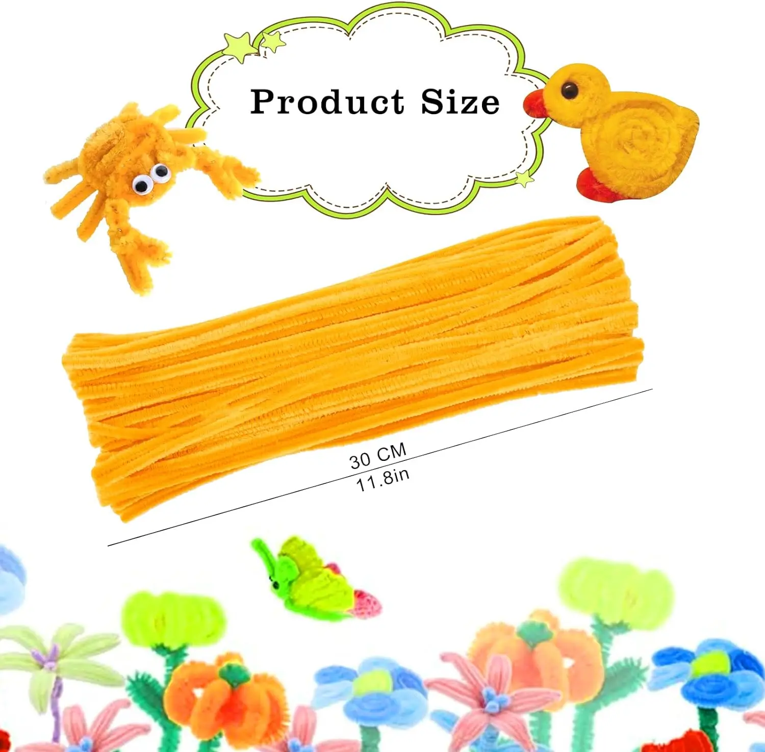 Chenille Pipe Cleaners Chenille Craft Supplies Yellow series Pipe Cleaners Craft Supplies Chenille Stems for Kids DIY Art Craft Projects 0.6cmX30cm