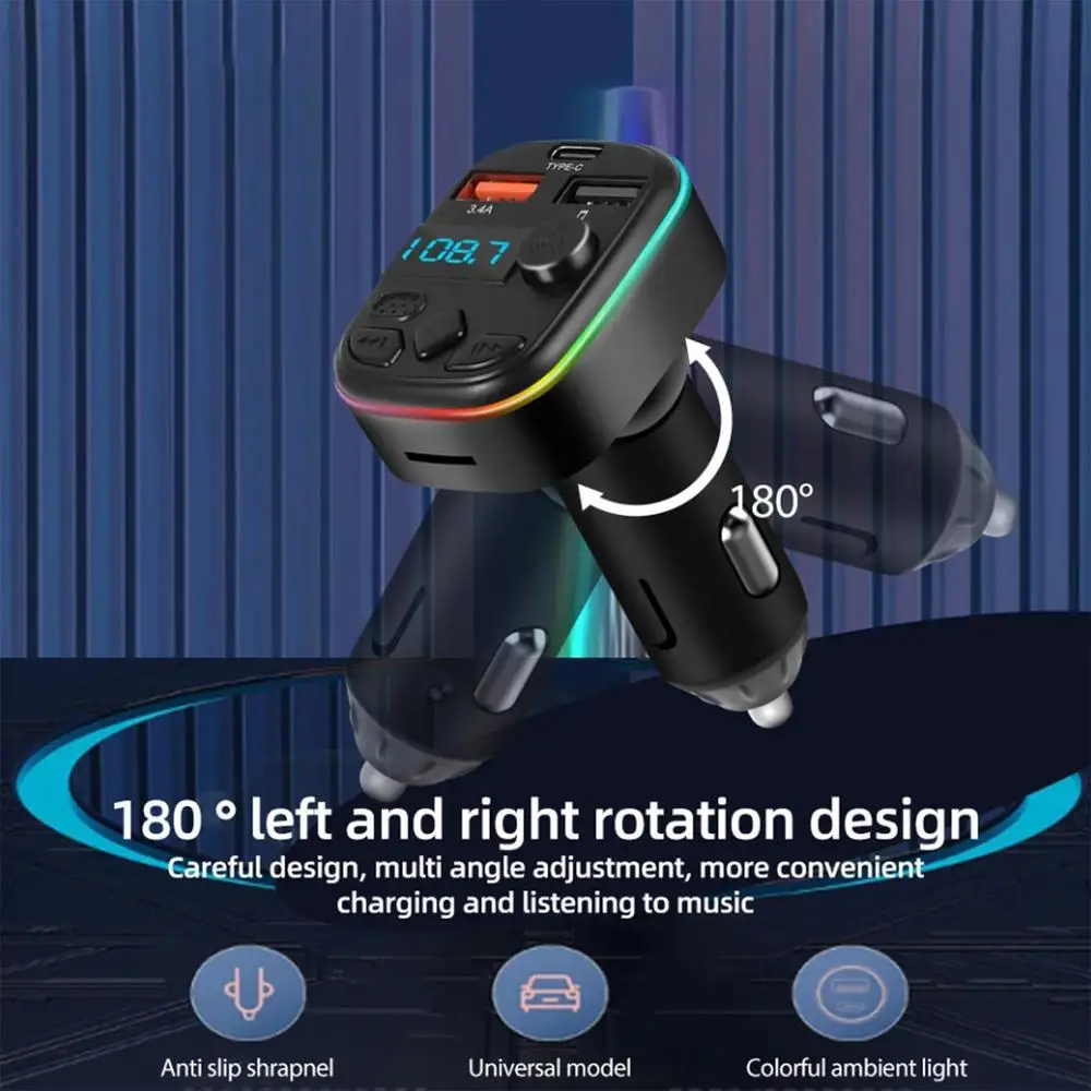 FM Transmitter for Car LED Display Car MP3 Player Wireless FM Transmitter 5.0 USB C Car Charger Multifunctional Car Radio Music