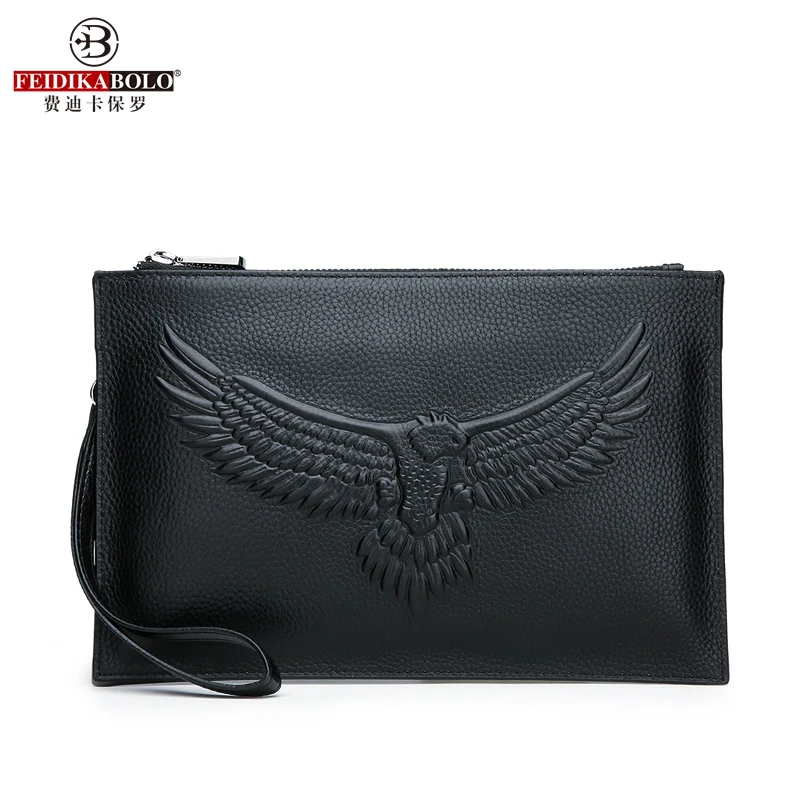 

Genuine Leather Clutch Bags Eagle Wallets for Men Bags High Quality Purse Male Clutches bags Phone Envelope Bag Man Wristlets