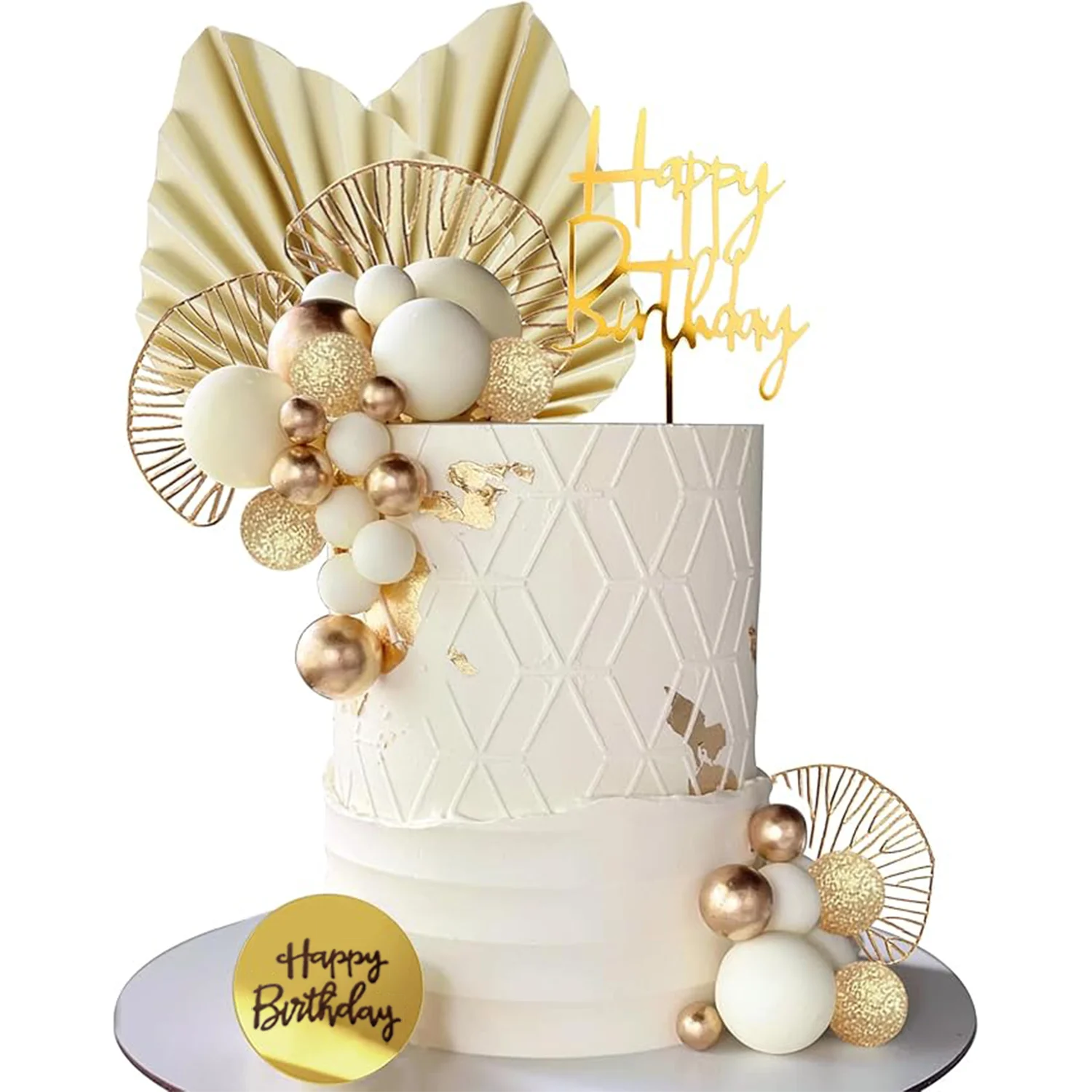 Elegant White Gold Cake Topper Balls for Celebrations and Special Occasions