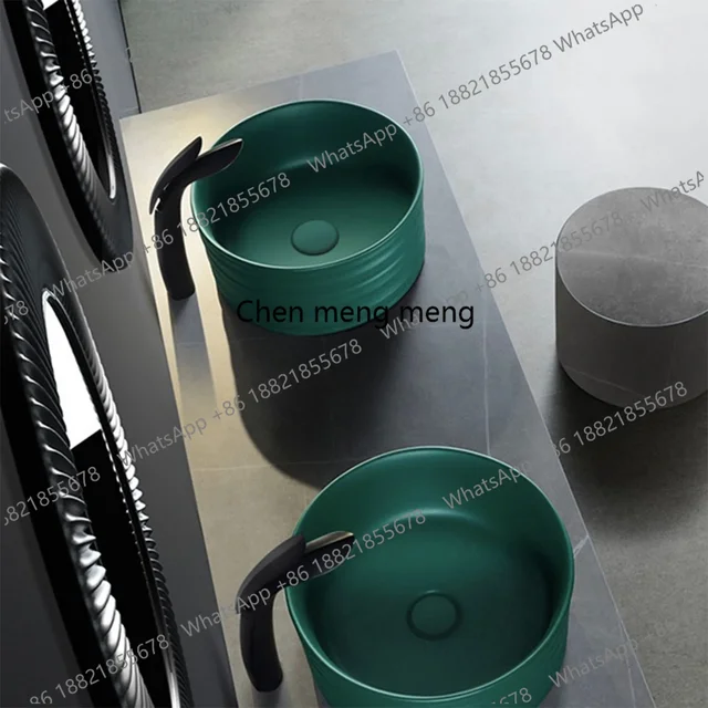 อ่างล้างหน้าทรงกลมแบบตั้งโต๊ะ สีเขียวเข้มด้าน ลดราคาพิเศษ ดีไซน์สร้างสรรค์ โดดเด่นมีเอกลักษณ์ 2