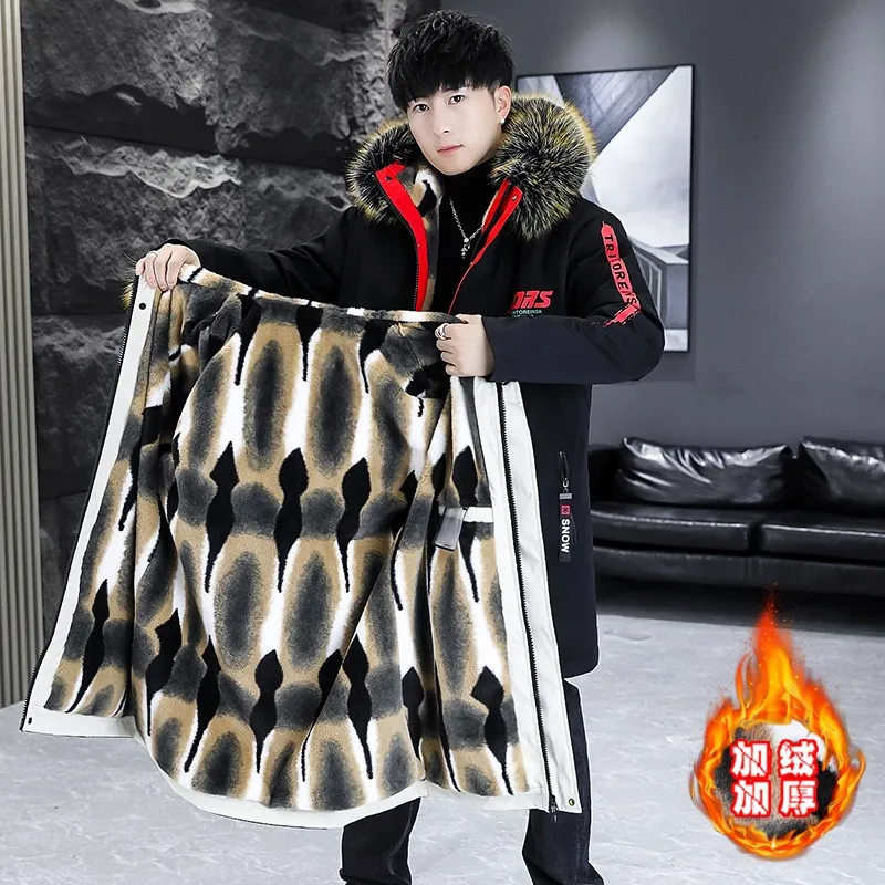 

2023 Winter Coat Men Parka Homme Parka Mens Winter Jacket Men Big Fur Collar Fashion Middle Long Coats