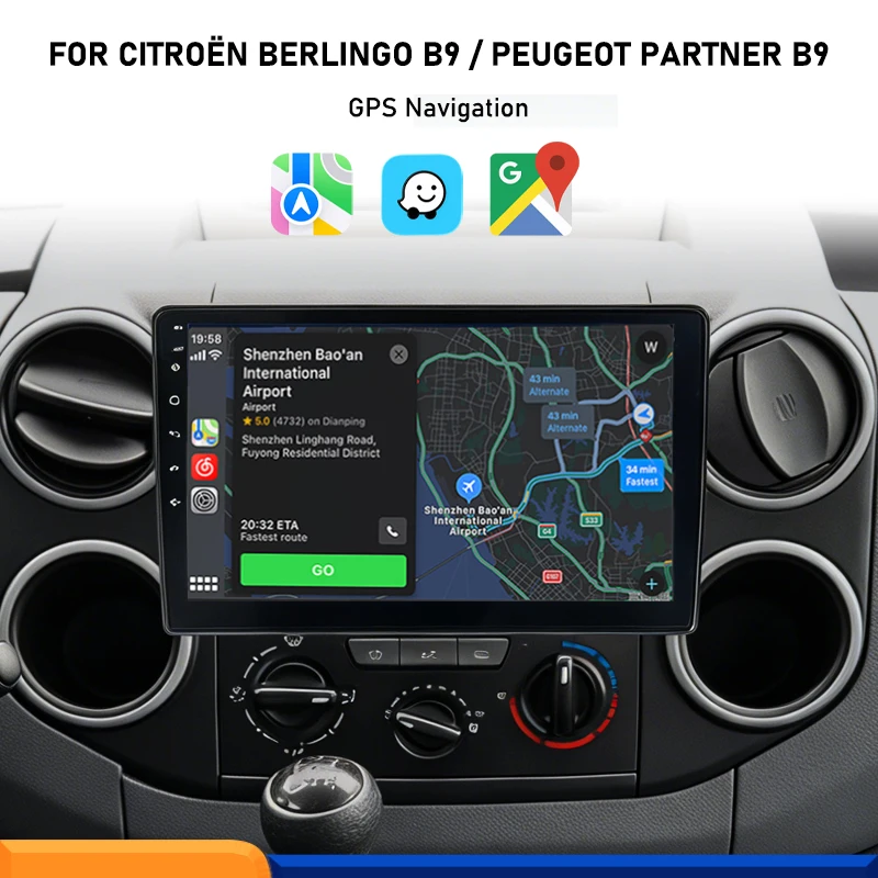 Autoradio GPS Android 9 Pollici con Cablaggio CAN Bus per Citroen Berlingo B9 e Peugeot Partner - immagine 3