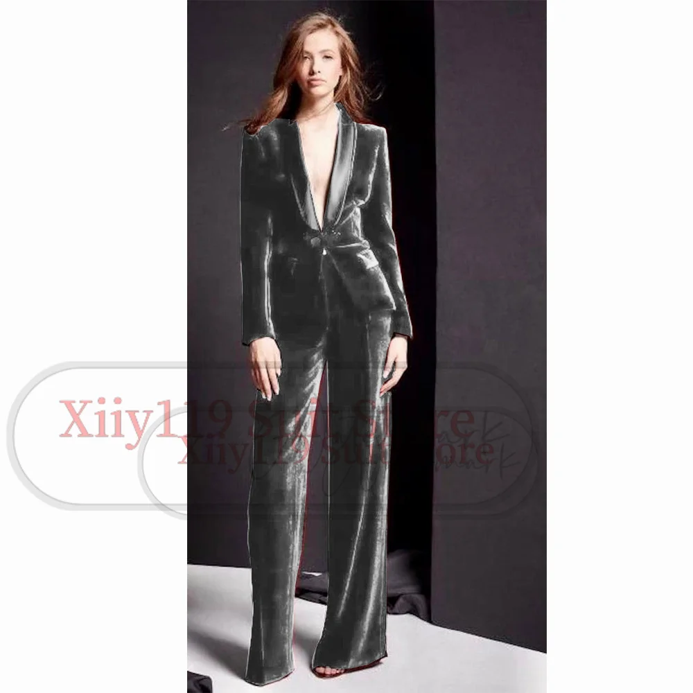 Two Peice Set Women Outfits Velvet Two-piece Single-breasted Business Casual Elegant Suit Bags and Coats for Ladies Formal Pants