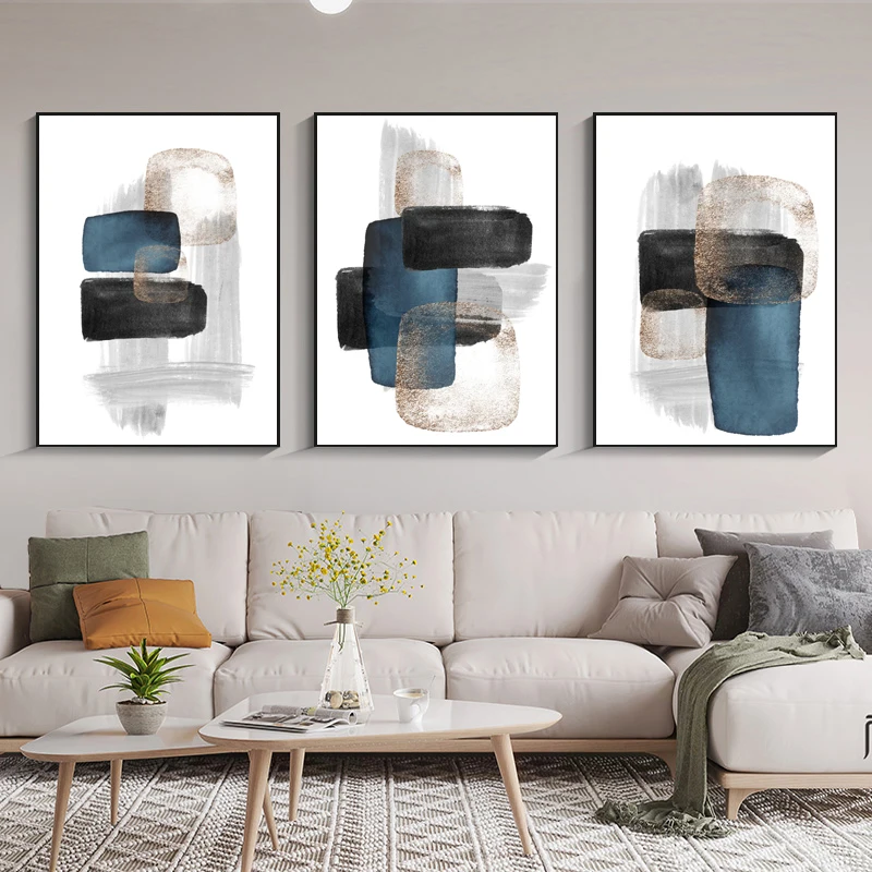 Black Grey Blue Gold Abstract Pattern Posters and Prints Canvas ...