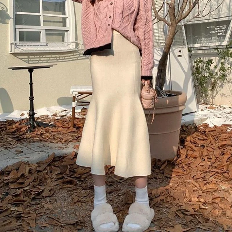 

Knitted Fishtail Skirt in 2023 a High-grade Style Slim High Waist Hip Faldas Clothes for Women Skirts