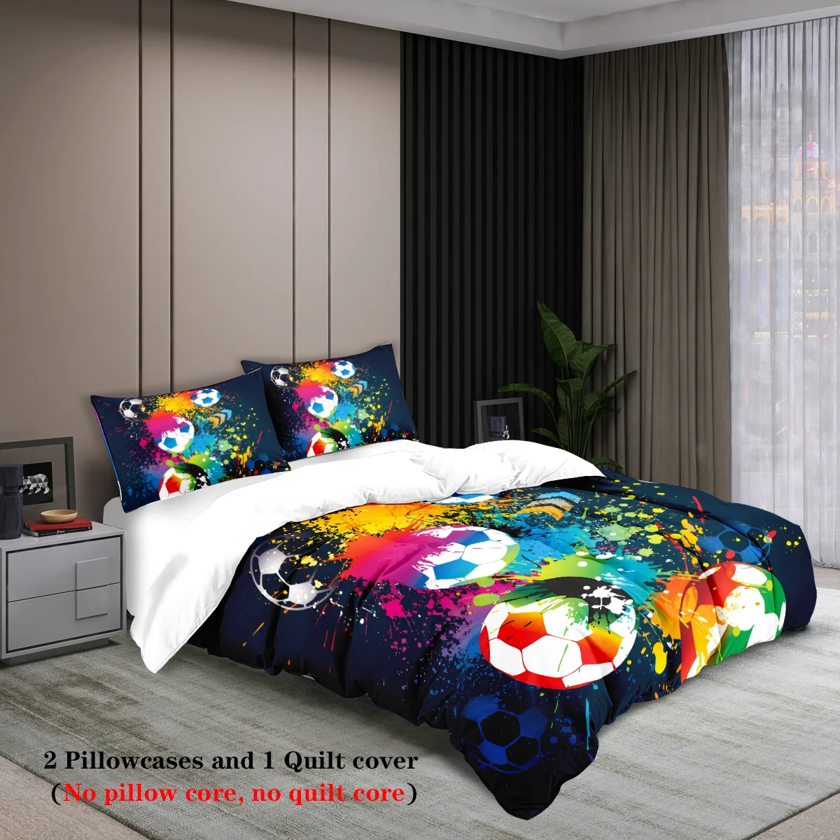 Colorful Football Duvet Cover Set – 3-Piece Fun Bedding for Double, Queen, King 5