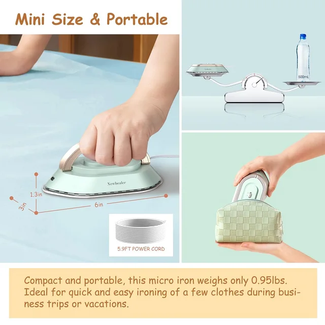 Travel Electric Iron with Dual Voltage Handheld Mini Dry Iron for Clothes No Steam Non-Stick Ceramic Soleplate 30S Fast Heat 5