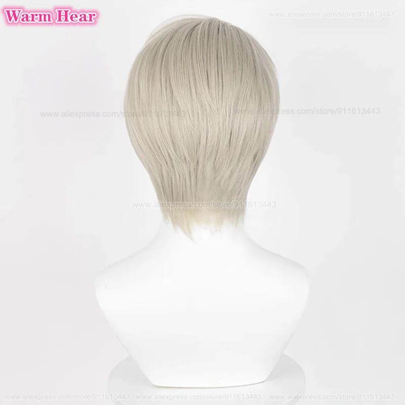 재고 Xavie 코스프레 가발 게임, 짧은 30cm 라이트 그레이 골드 코스프레 애니메이션 가발, 내열성 헤어, 할로윈 파티 가발 및 가발 모자
