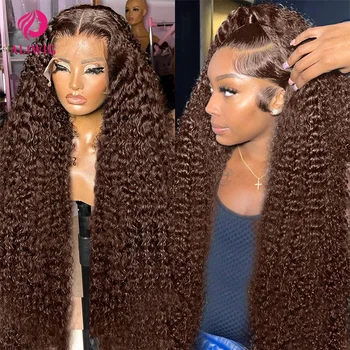 13x4 13x6 Brown HD Lace Front Wigs Transparent Deep Wave Frontal Wig Brazilian Colored Water Curly Human Hair Wigs Without Glue