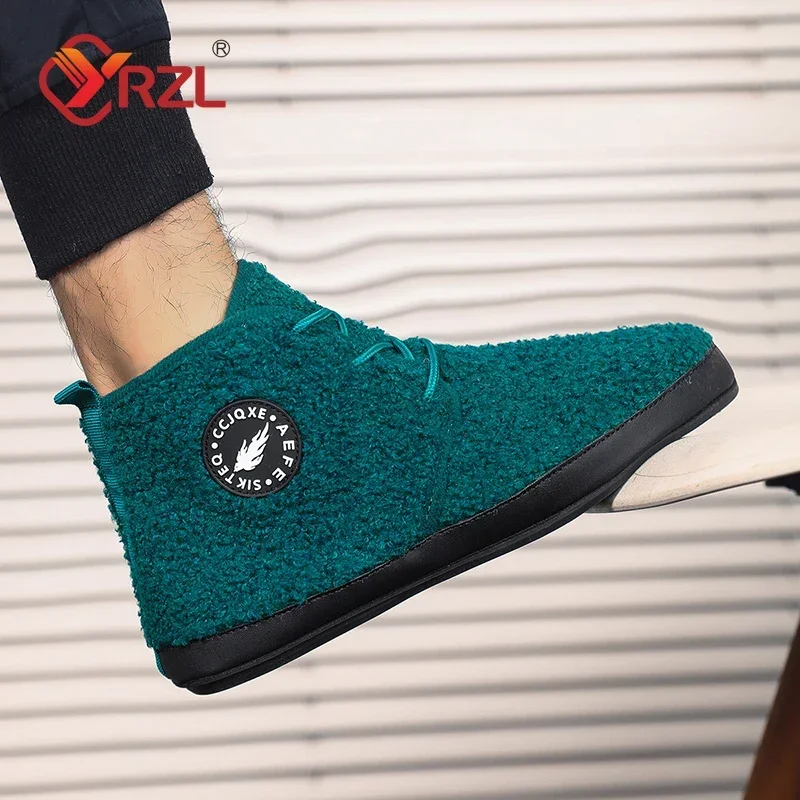 YRZL Winter Cotton Shoes Men High Top Warm Slip on Lightweight Slippers Men Plush Indoor Cotton Loafers Men Winter Warm Shoes