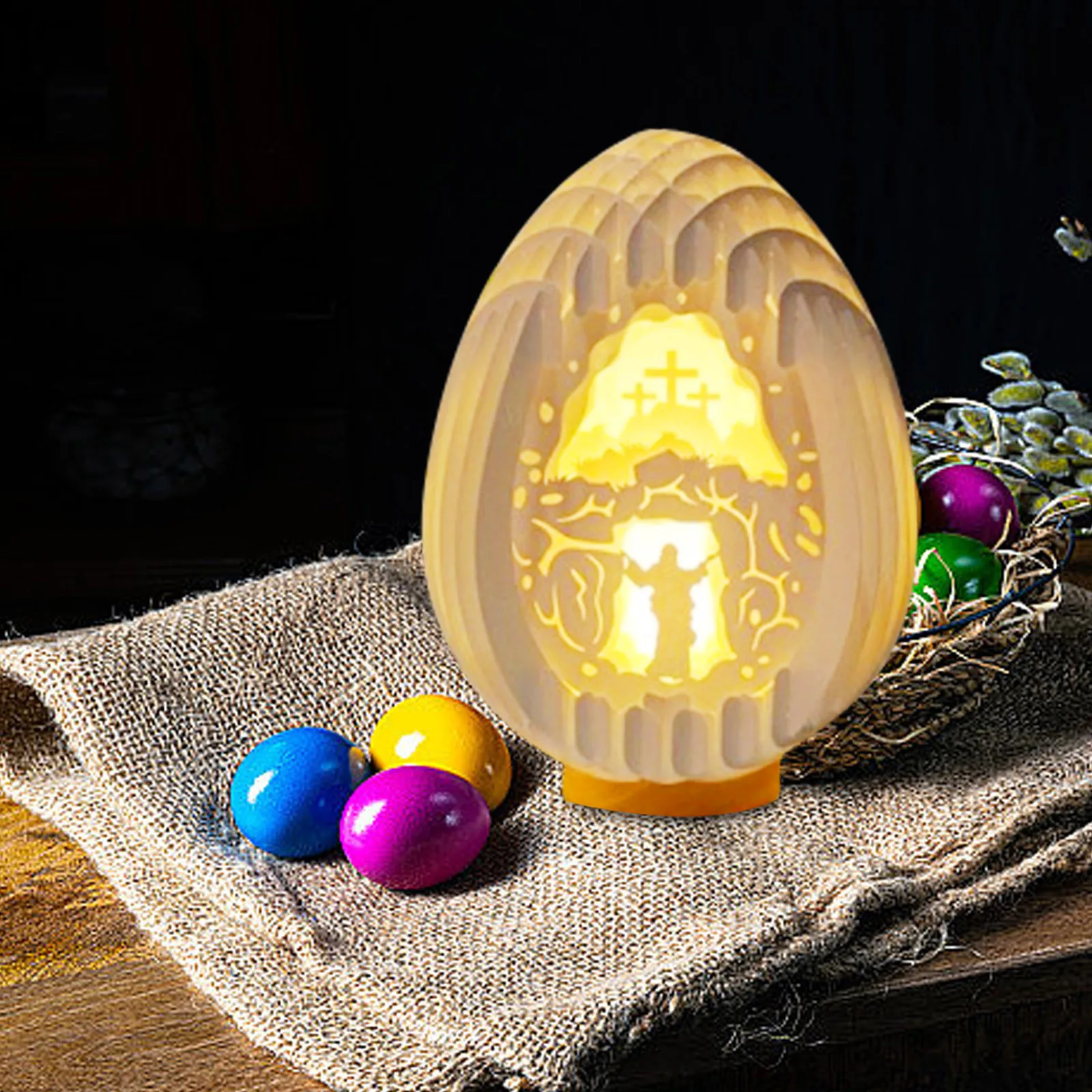 

Easter Egg Shape Jesus Resurrection Scene Indoor With USB LED Night Light For Tabletop Home Decoration Ornaments Gifts Lamp 2024