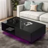 43.3IN LED Black Coffee Tables for Living Room with 16 Colors LED Lights Modern Coffee Table with Storage Drawer Rectan 1