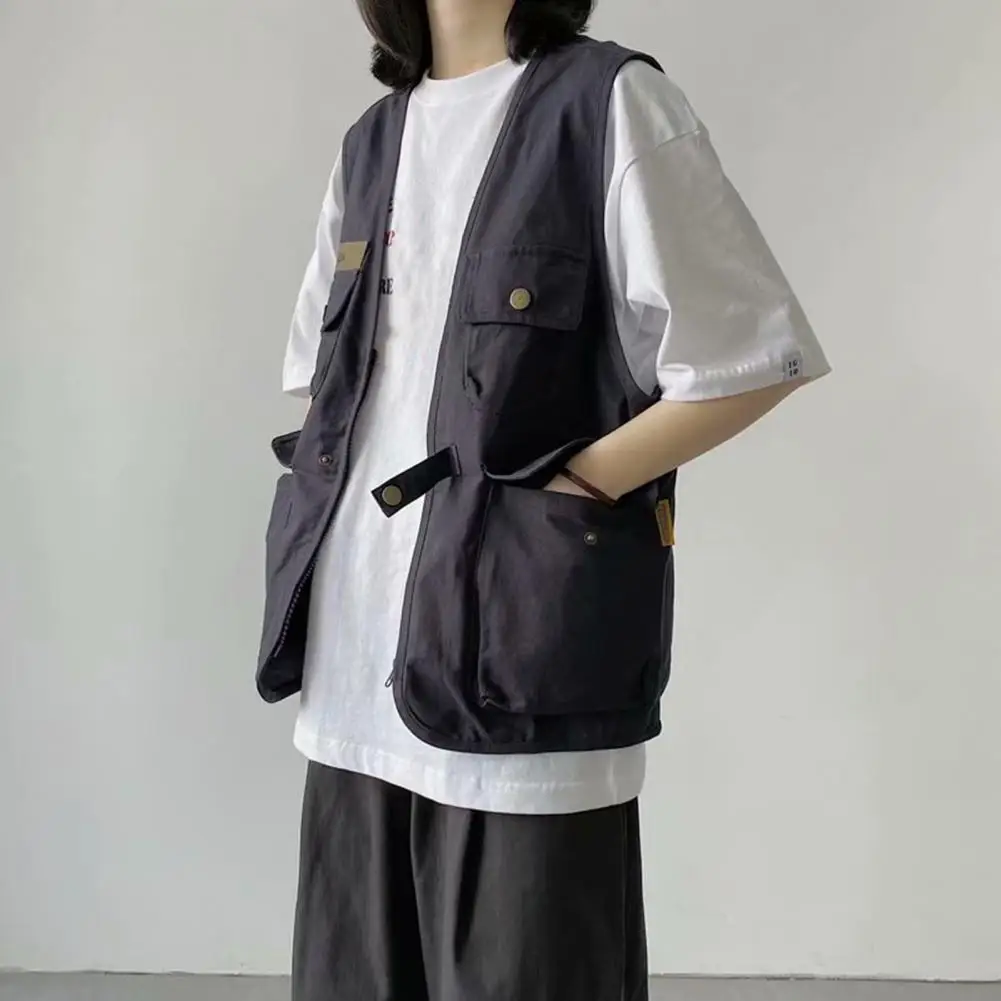 Vest Jacket Versatile Unisex Summer Vest with Multi Pockets Zipper Closure Streetwear Style for Men Waistcoat Jacket Coat Men