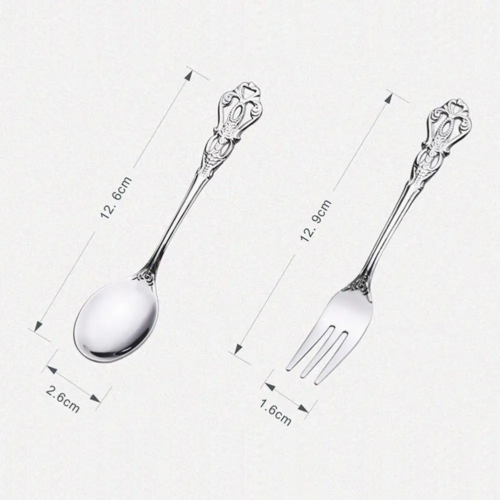 1 Pc European Royal Dessert Spoon Retro Hollow Cake Fruit Fork Embossed Craft Spoon Golden European Stainless Steel Coffee