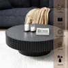 31" Round Black Coffee Table for Living Room, Mid Century Modern Coffees Tables with Sturdy Pedestal, Coffee Table 4