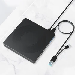 6 In 1 External CD/DVD Drive USB3.0 Type-C Portable CD Drive Compatible with Win Mac OS TF/SD Card Slots for Laptop Desktop PC