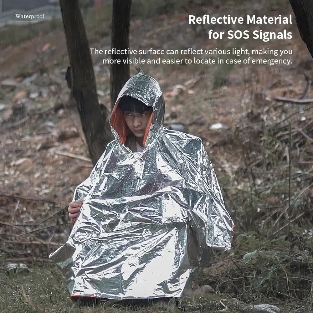 Camping raincoat, outdoor multifunction waterproof survival emergency reflective