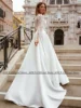 Fashion Wedding Dress High Neck Sheer Long Sleeves Sequined Applique A Line Satin Bride Dresses Woman Bridal Gown Vestido Noiva 2