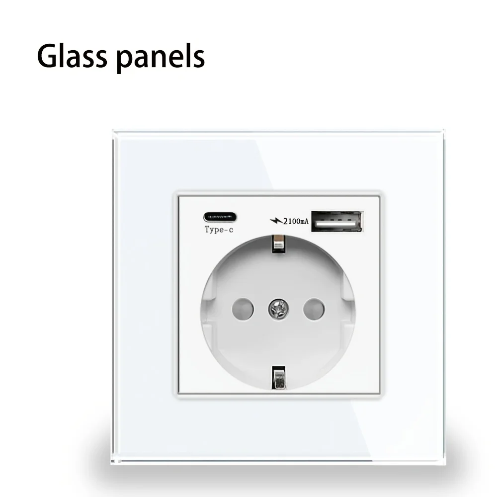 เต้ารับไฟฟ้าแบบติดผนังมาตรฐาน EU ชนิด Type-C วัสดุคุณภาพสูง แผง 16A ปลั๊กไฟฟ้าแบบฝังผนัง AC110V-250V 1