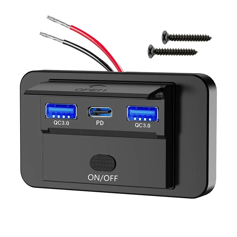 Caricatore USB Auto 12V - 3 Porte PD3.0 E QC3.0 Con Interruttore Per Auto E Barca - Foto 6