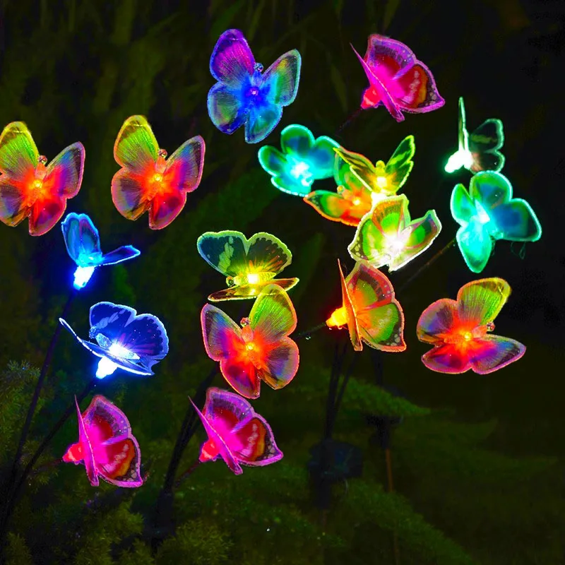 Solar Lights Solar Garden Lights Pack Lifelike Swaying Butterfly 7 Color Changing Waterproof Outdoor Solar Lights for Yard Pathway Garden