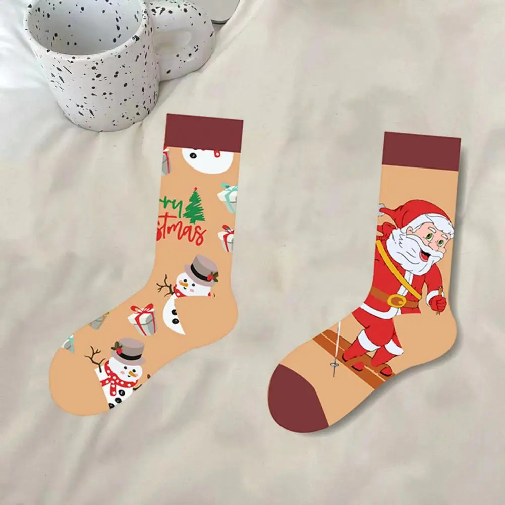 

Santa Claus Socks Colorful Cartoon Print Winter Socks Anti-slip Thick Knitted Breathable Warm Adult Sports Socks Festive Holiday