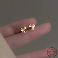 La Monada Womens Earrings Silver 925 Ear Piercing Glossy Simple Plant Clover Flowers Silver Stud Earrings Girl Gold Color