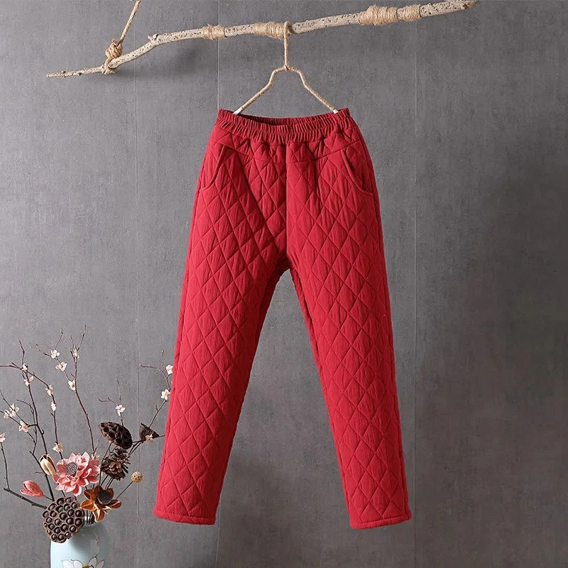 Tanie Nowa zimowa puchowa bawełniana ciepła watowana spodnie pikowane termiczne spodnie sklep
