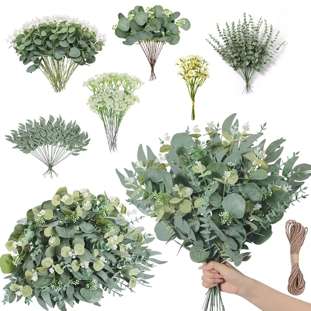 20/25Pcs Artificial Mixed Eucalyptus Leaves Stems Fake Flower for DIY Bouquets Floral Arrangement Home Wedding Party Decoration
