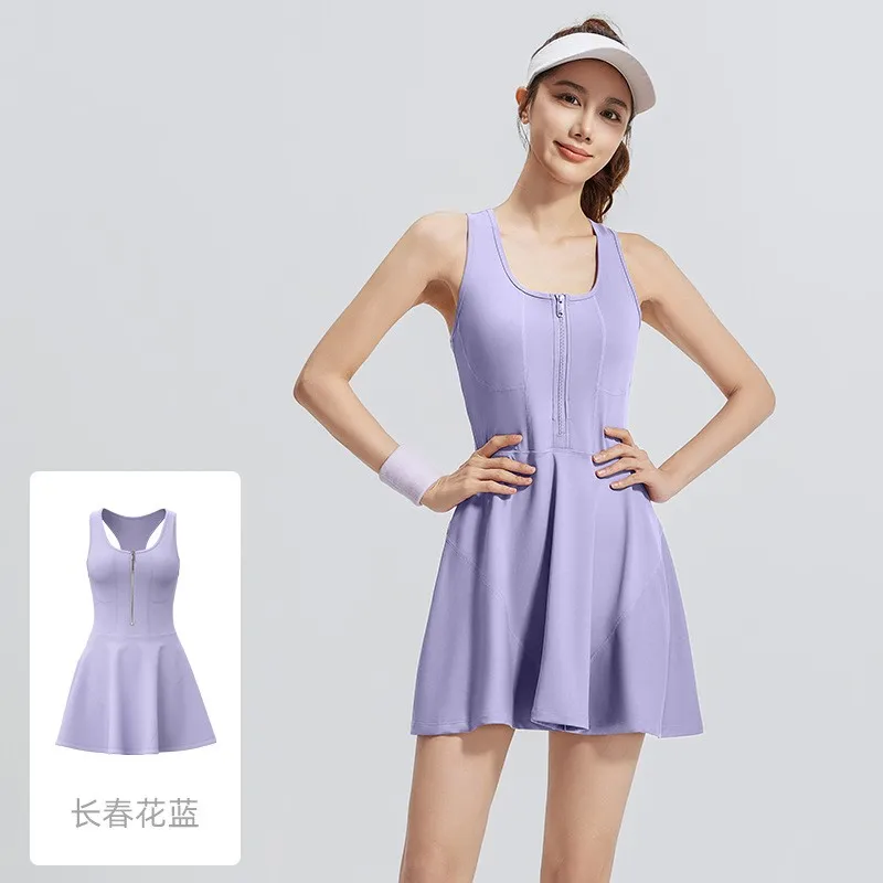 Tennis Skirt Womens Sports Tights Thin Fitness Zipper Dresses Summer Women Quick-dry Outdoor Anti-emptied Yoga Skirts