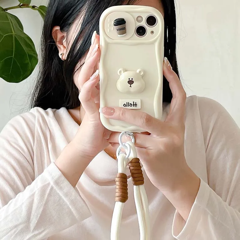 Modni ovitek za zapestje z motivom kavnega medvedka, odporen proti udarcem, za iPhone 15 Pro Max 14 Plus 13 12 11 Pro Max, mehak ovitek za iPhone 14 Pro Max_voghion.com