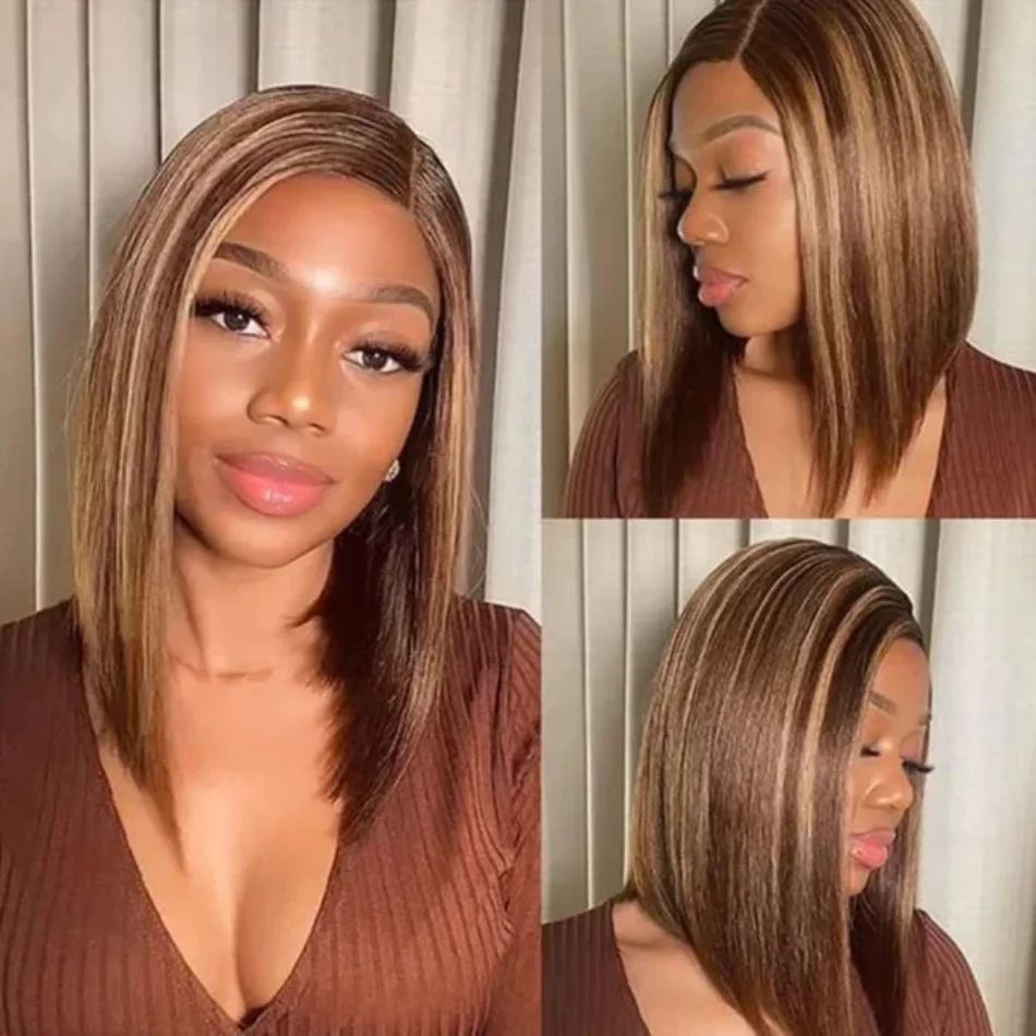 

UNice Hair Wear Go Wig Short Bob Ombre Highlight Piano Brown 6x4.5 Lace Closure Glueless Human Hair Wig for Women Virgin Hair