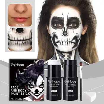 Kit di pittura per il corpo del viso bianco nero Copri fondotinta Pagliaccio Set di accessori per trucco festivo natalizio colorato a lunga durata impermeabile