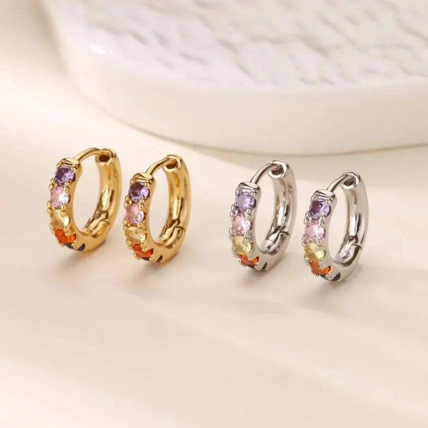 Zircon Hoop Earrings Women Stainless Steel Gold Round Luxury Wedding
