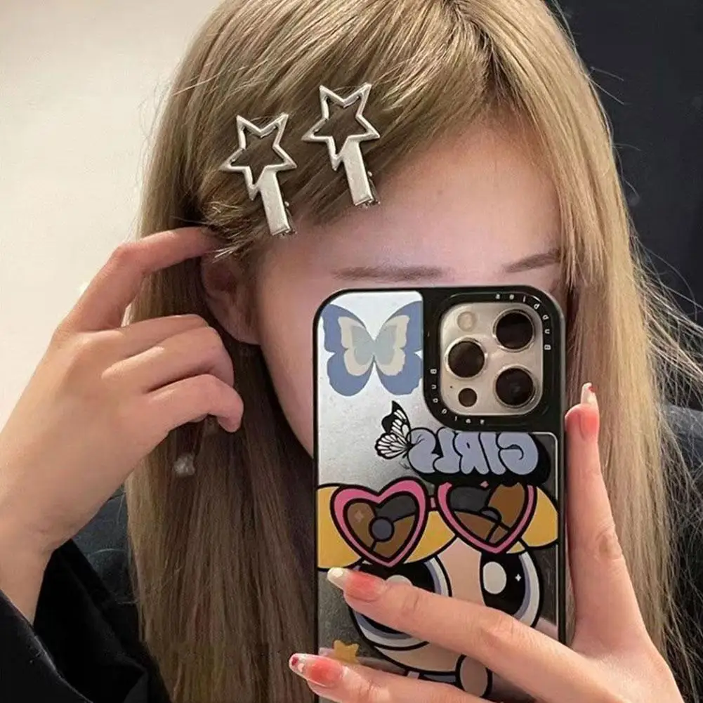 

2pcs New Y2K Star Hairpin Silver Metal Fashion Clip Simple Cute Sweet Cool Girls Barrettes Headwear Hair Accessories