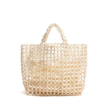 Borse tote fatte a mano con tessuto in rilievo con tasca interna Semplice borsa da shopping casual da donna Pochette chic dal design scavato