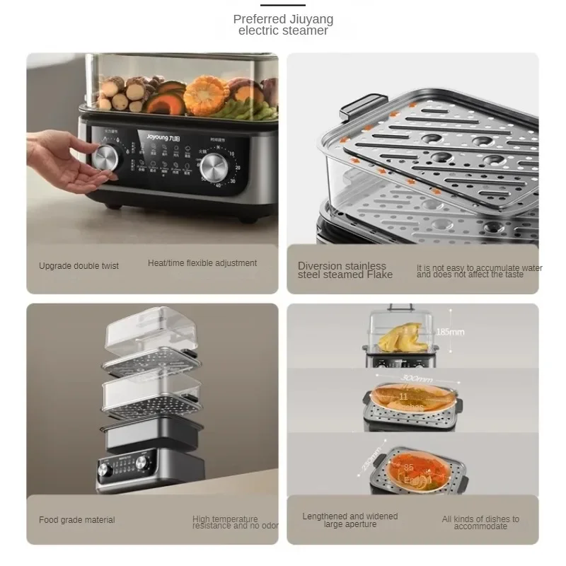 Electric Steamer Multi-functional Multi-layer Cooking Integrated Pot Stainless Steel Large Capacity Removable and Washable 3