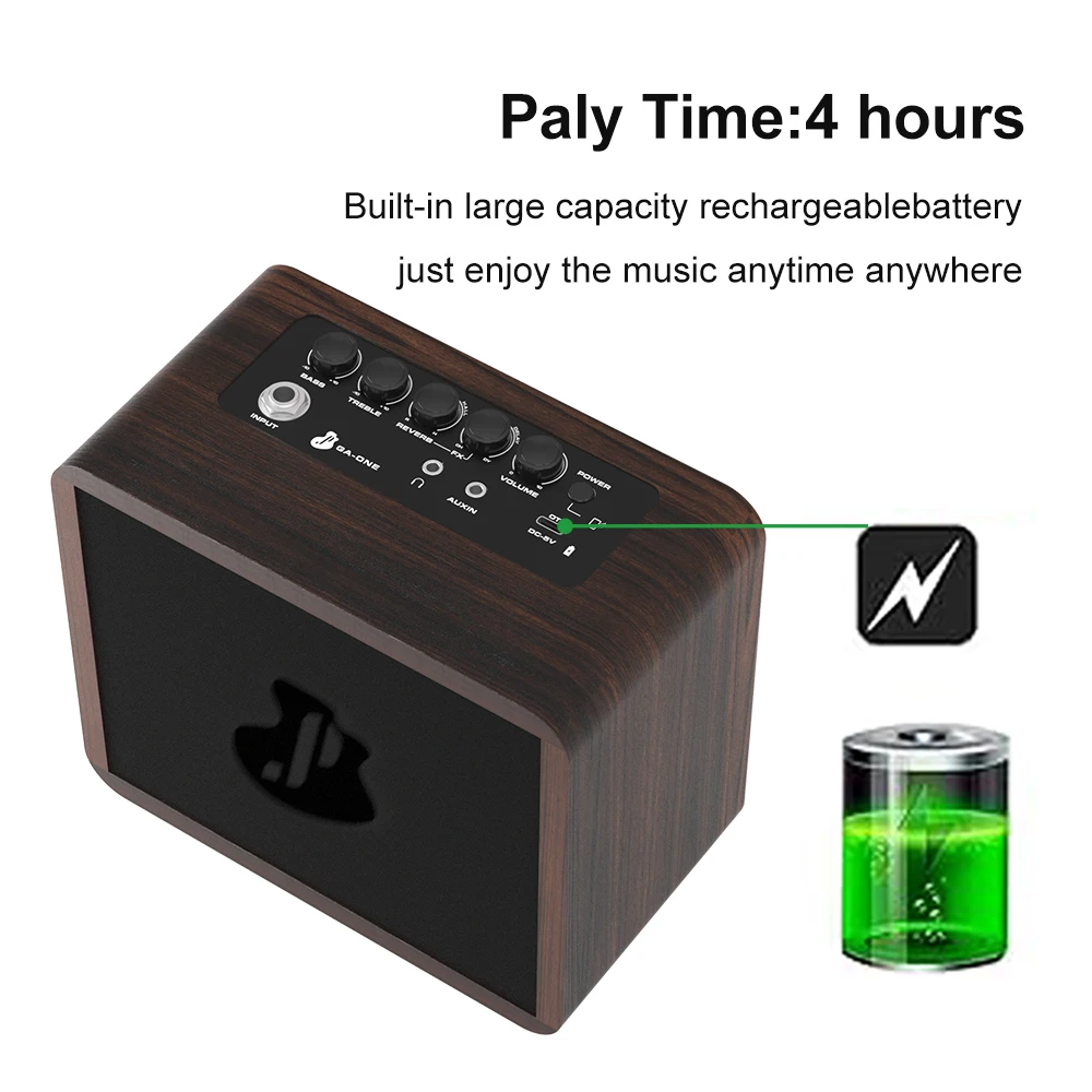 15W Mini Guitar Amp Portable Acoustic Electric Guitar Amplifier Rechargeable Practice Amp with Reverb Chorus Delay