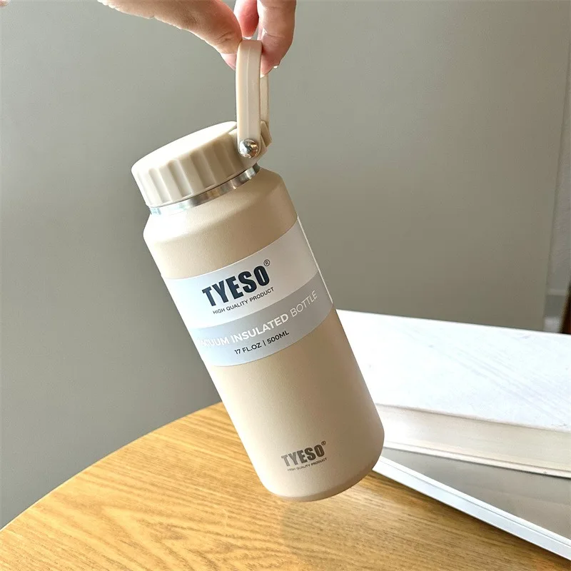 TYESO Stainless Steel Insulated Sports Thermos Cup with Handle - Portable and Durable Thermal Mug for Outdoor Travel (500/710ml)
