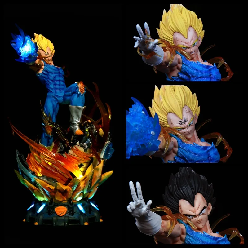 

45cm Dragon Ball LS Triple Head Vegeta Anime Figure Model Super Glow Effect Collection Ornaments Toy Birthday Gift For Boyfriend