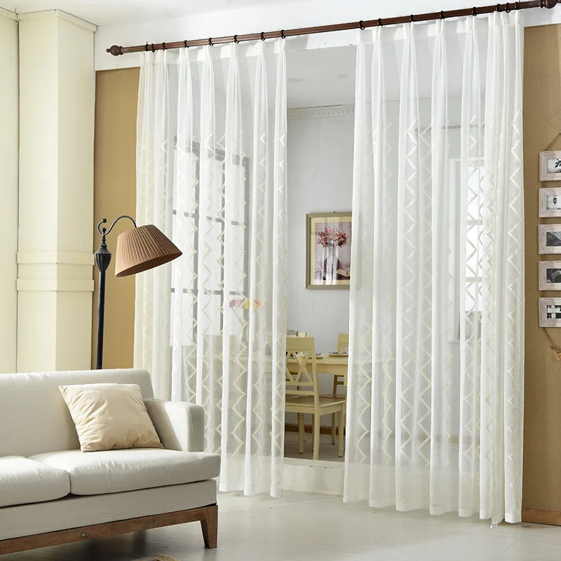 

Modern Minimalist Vertical Wave Embroidered White Gauze Curtains