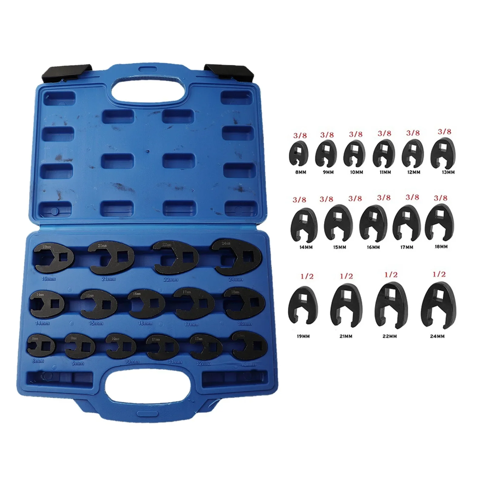 19-Piece Metric Crowfoot Wrench Set, 3/8 & 1/2 Drive, Sizes 8-32mm, 1-Year Warranty