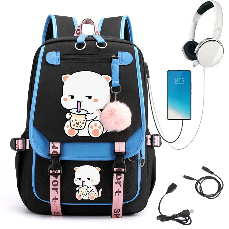 

Boba Tea Bubble Tea Cartoon Girls Backpack School Bags for Teenage Girl Multi Pockets Kawaii Backpack Women Travel Anime Mochila