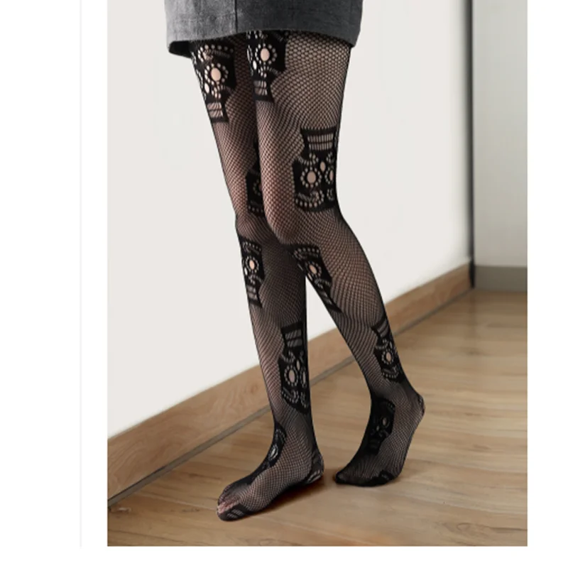 10pair/ lot! Sexy Stay Up Thigh high Tights Fishnet Mesh Skull Spider net Print Punk Stretch Pantyhose For Woman