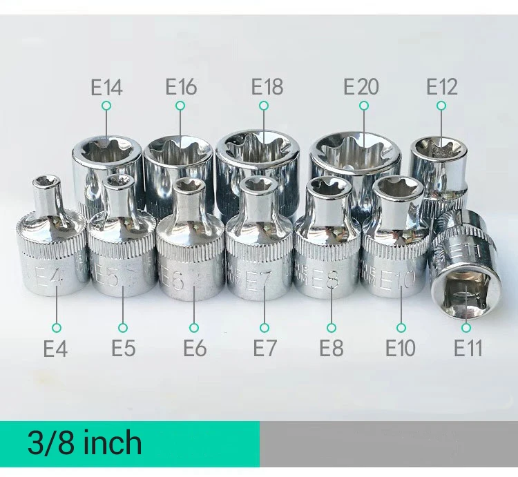 Douille Torx Femelle Jeu De Douilles Torx Star 1/4 3/8 Douilles Torx  Femelles De Type E Tête De Clé E4 E5 E6 E7 E8 E10 E12 E14 E16 E18 E20  Prises Outils