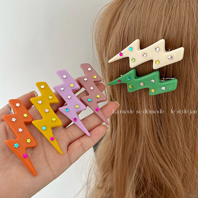 Y2K Hair Clip Cute Girls Colorful Stars Lightning Geometric Barrettes Hairpin Korean Women Accessories Headwear Side Pins