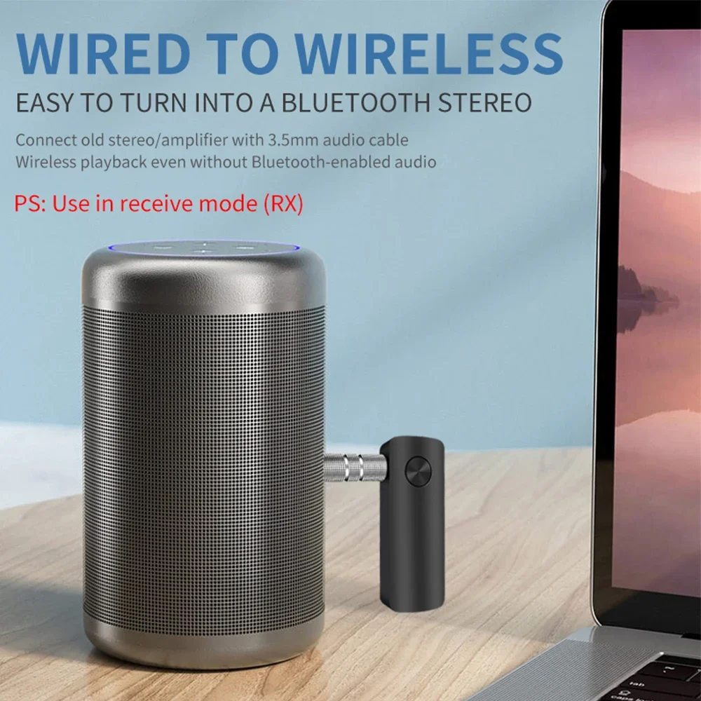 2-In-1 Wireless Bluetooth 5.4 Audio Adapter Receiver Transmitter 3.5mm AUX For Car Speaker TV PC Airplane